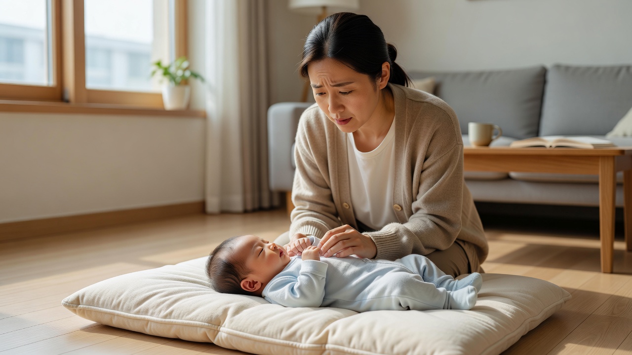 아기 폐렴 입원 판단 기준을 보여주는 가정 내 관찰 장면