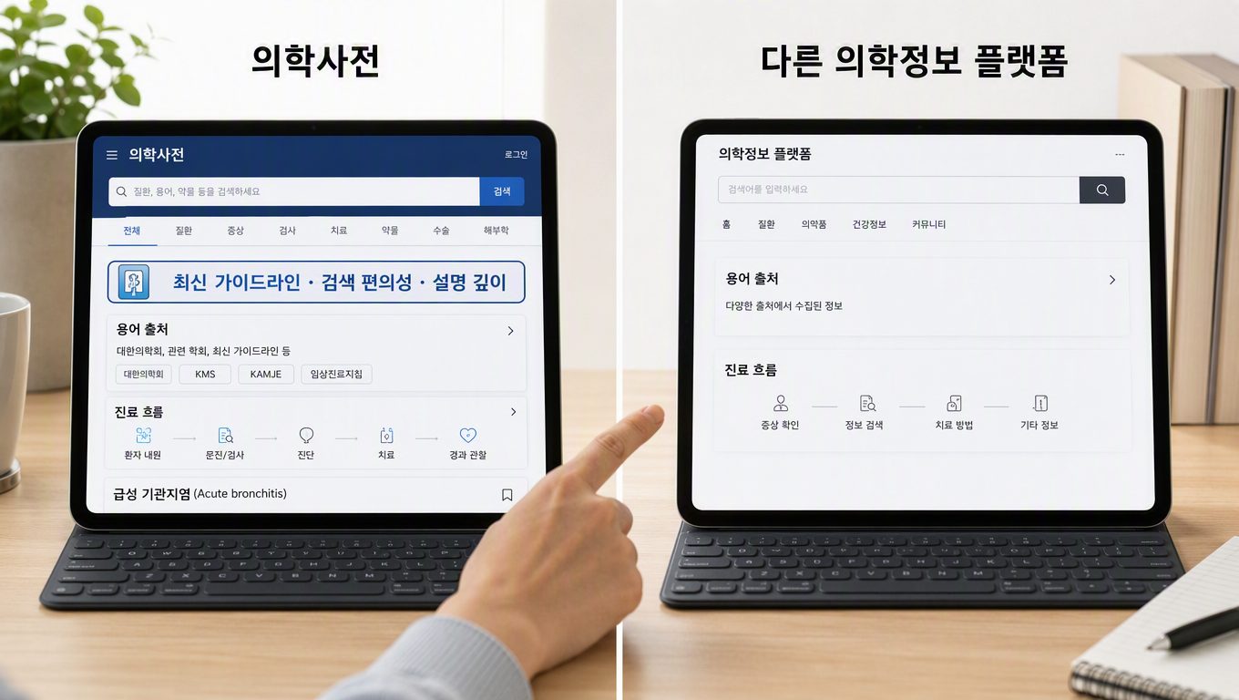 의학사전과 다른 의학정보 플랫폼을 비교할 때 확인해야 할 기준