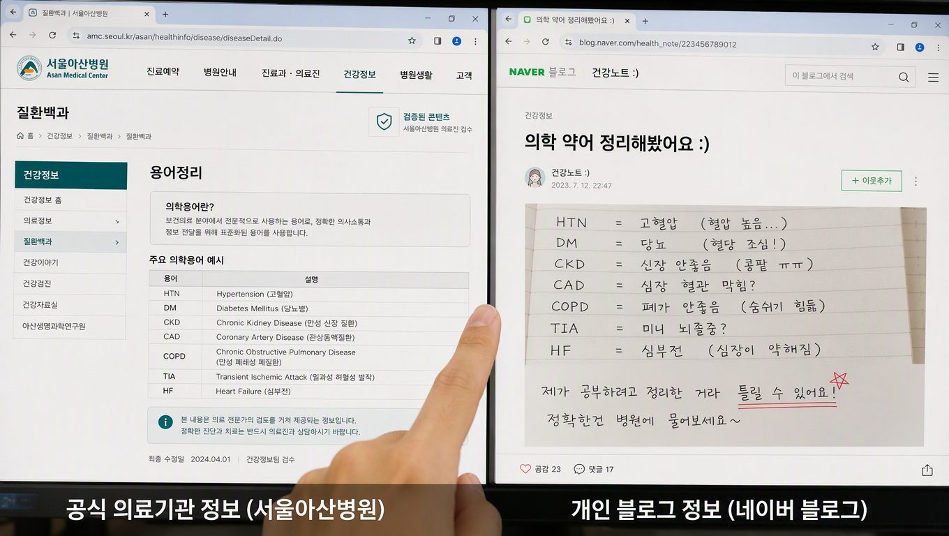질환 의학 용어를 신뢰할 수 있는 자료로 선택하는 핵심 기준