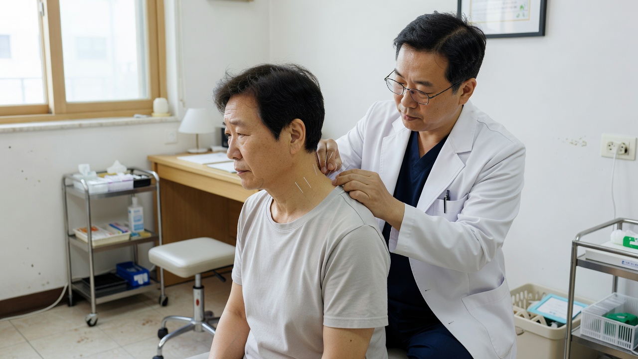 디스크 증상 완화를 위한 침 치료 장면